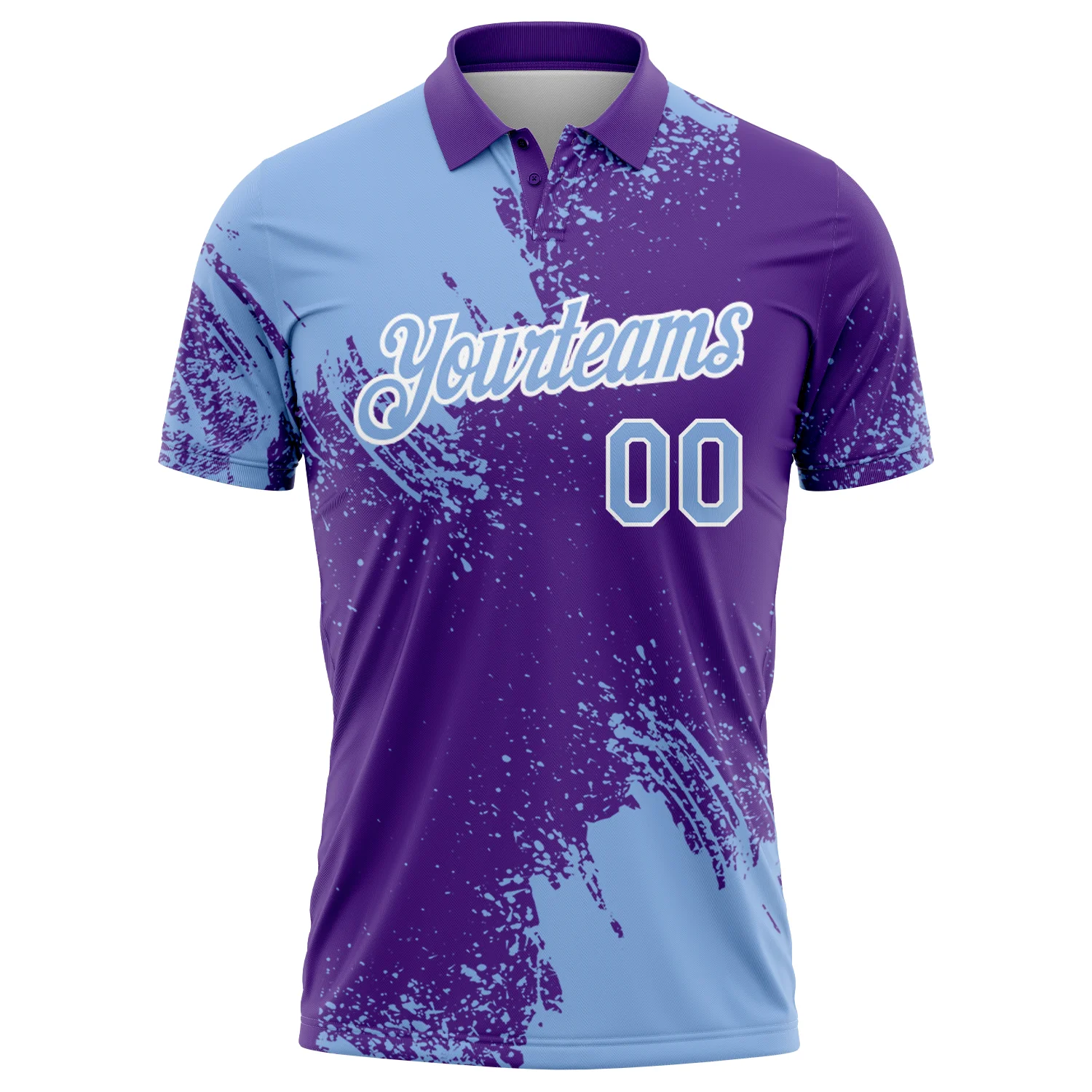 Custom Light Blue Purple-White 3D Pattern Design Abstract Brush Stroke Performance Polo Shirt - Image 2