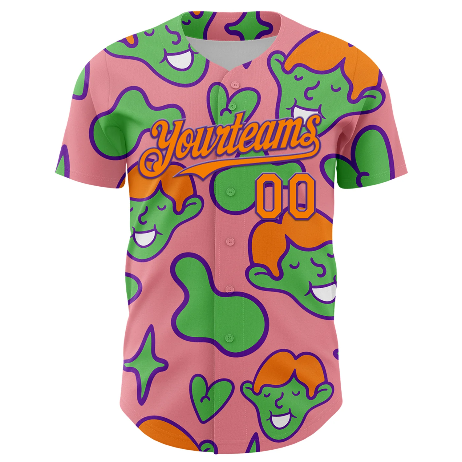 Custom Medium Pink Bay Orange-Purple 3D Pattern Design Funny Cartoon Kid Authentic Baseball Jersey - Image 2