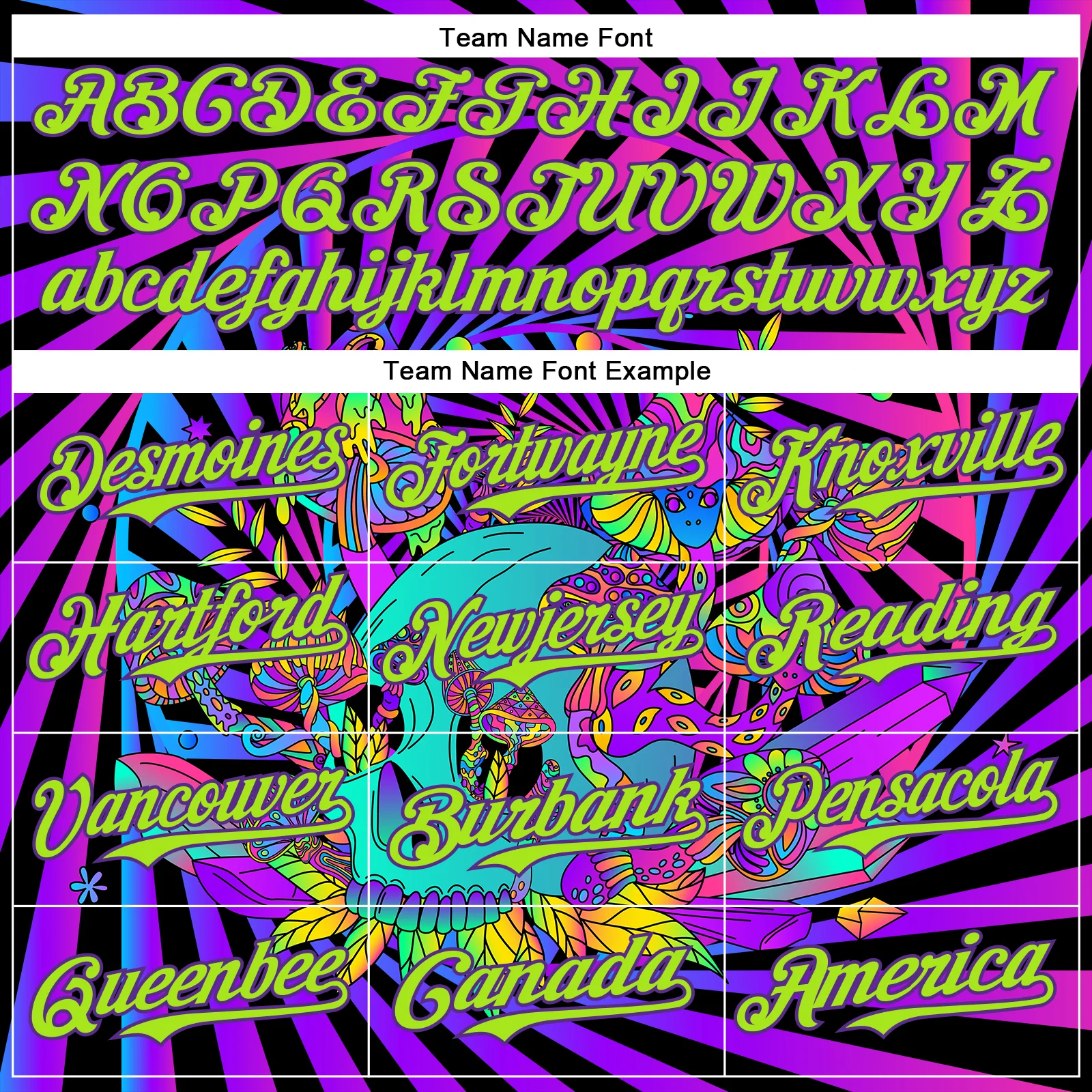 Custom Purple Neon Green 3D Pattern Design Trippy Magic Mushrooms Skull Authentic Baseball Jersey - Image 4