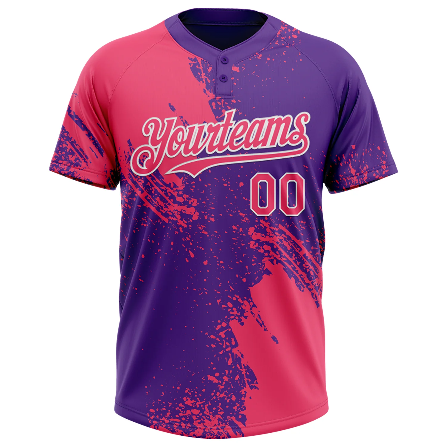 Custom Neon Pink Purple-White 3D Pattern Abstract Brush Stroke Two-Button Unisex Softball Jersey - Image 2