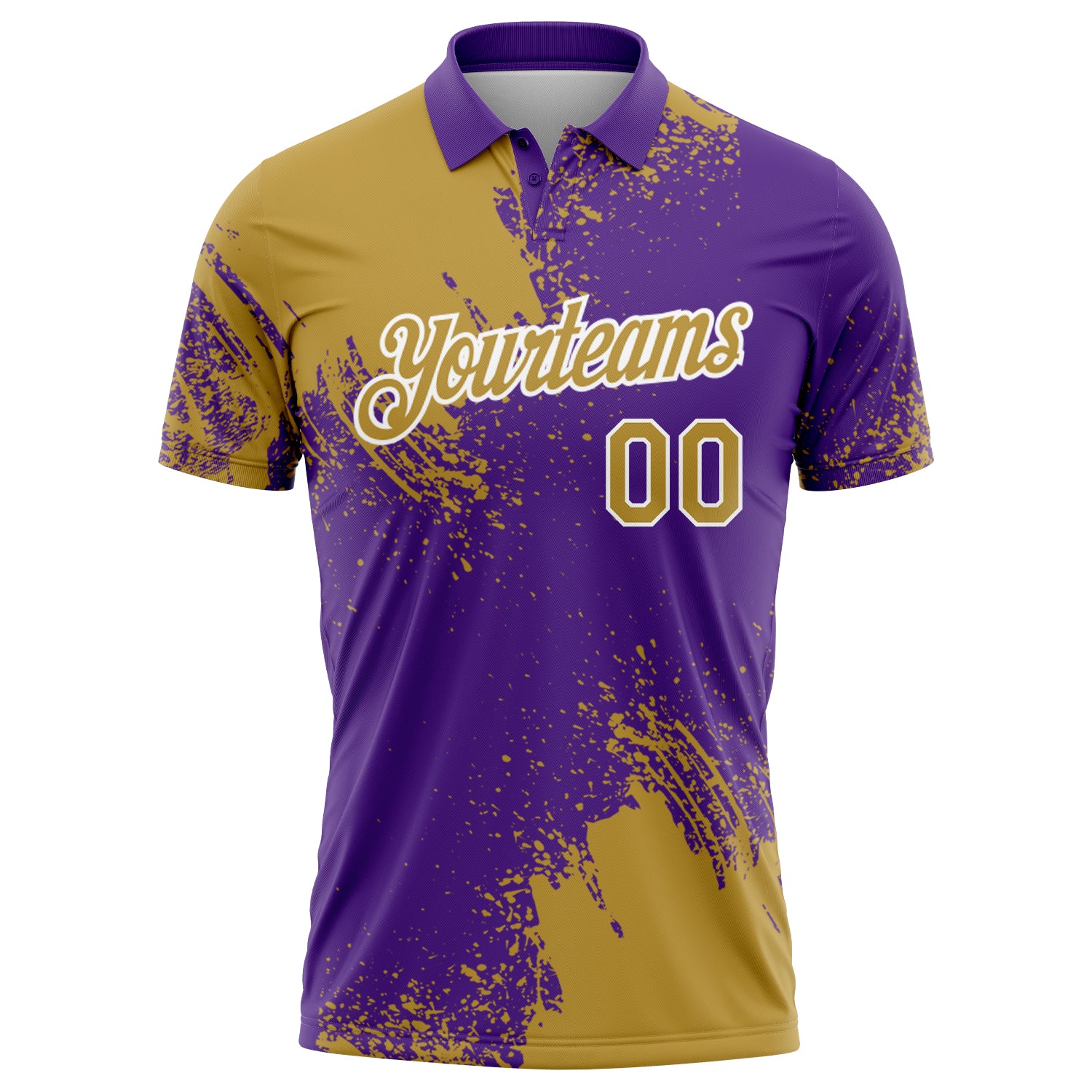 Custom Old Gold Purple-White 3D Pattern Design Abstract Brush Stroke Performance Polo Shirt - Image 2