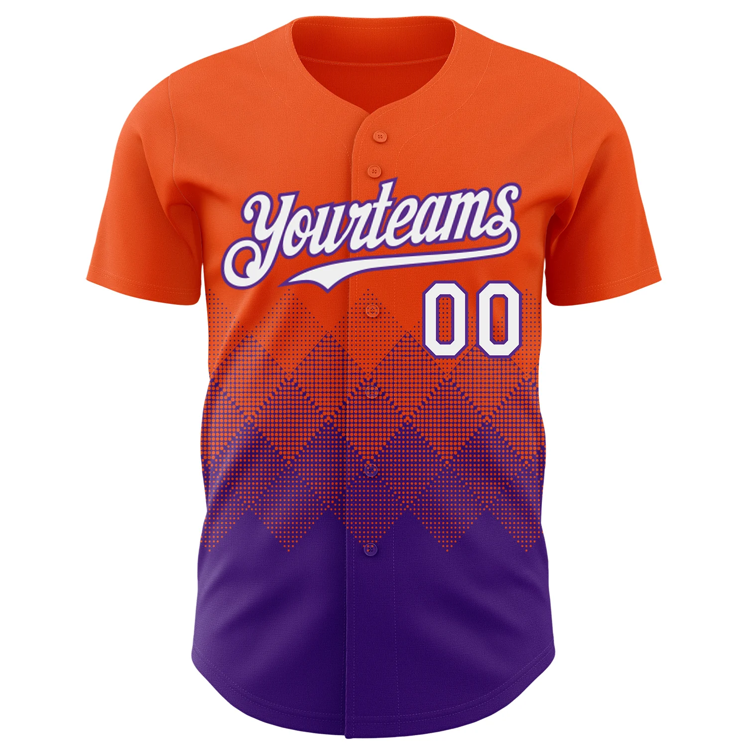 Custom Orange White-Purple 3D Gradient Square Shape Authentic Baseball Jersey - Image 2