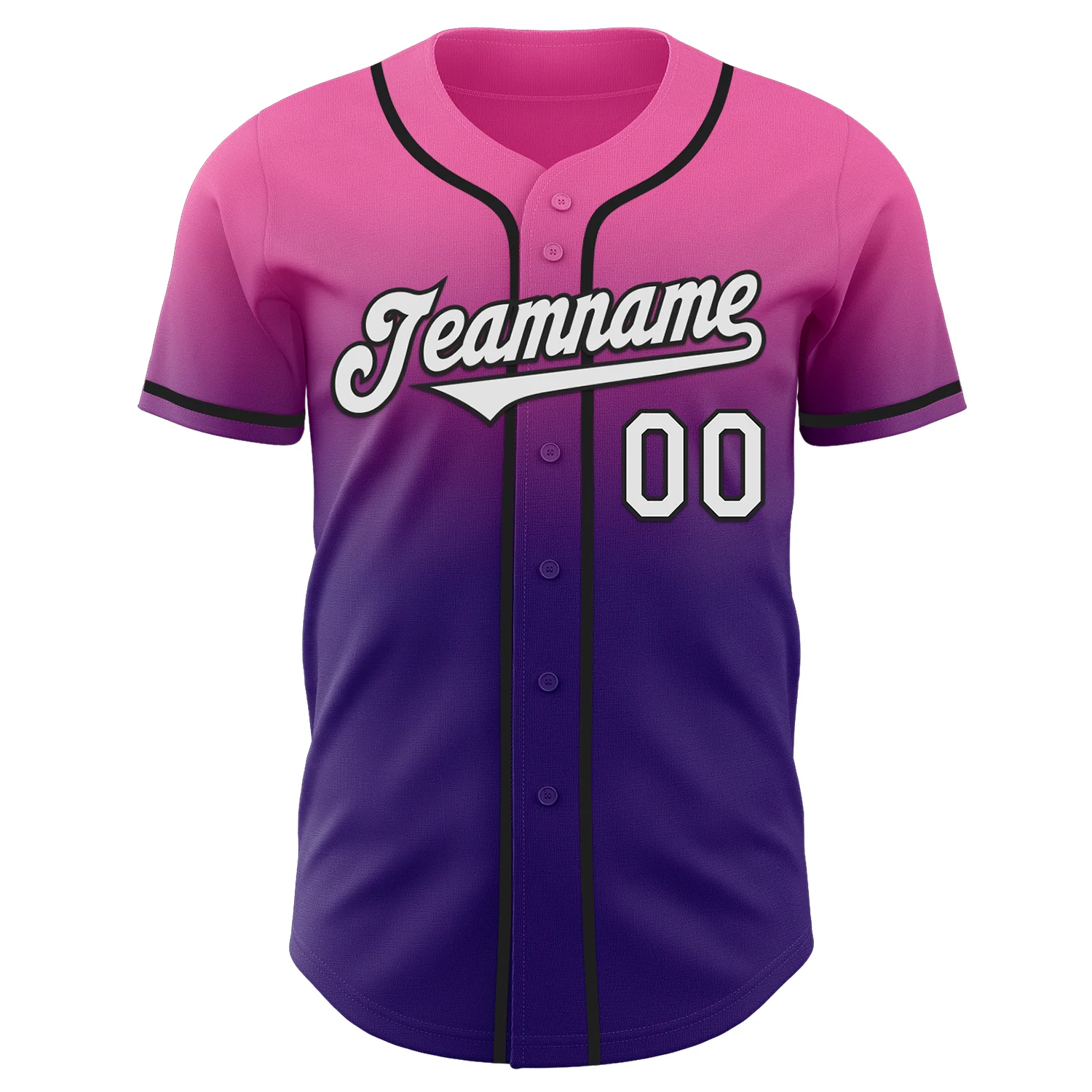 Custom Pink White Purple-Black Authentic Fade Fashion Baseball Jersey - Image 2