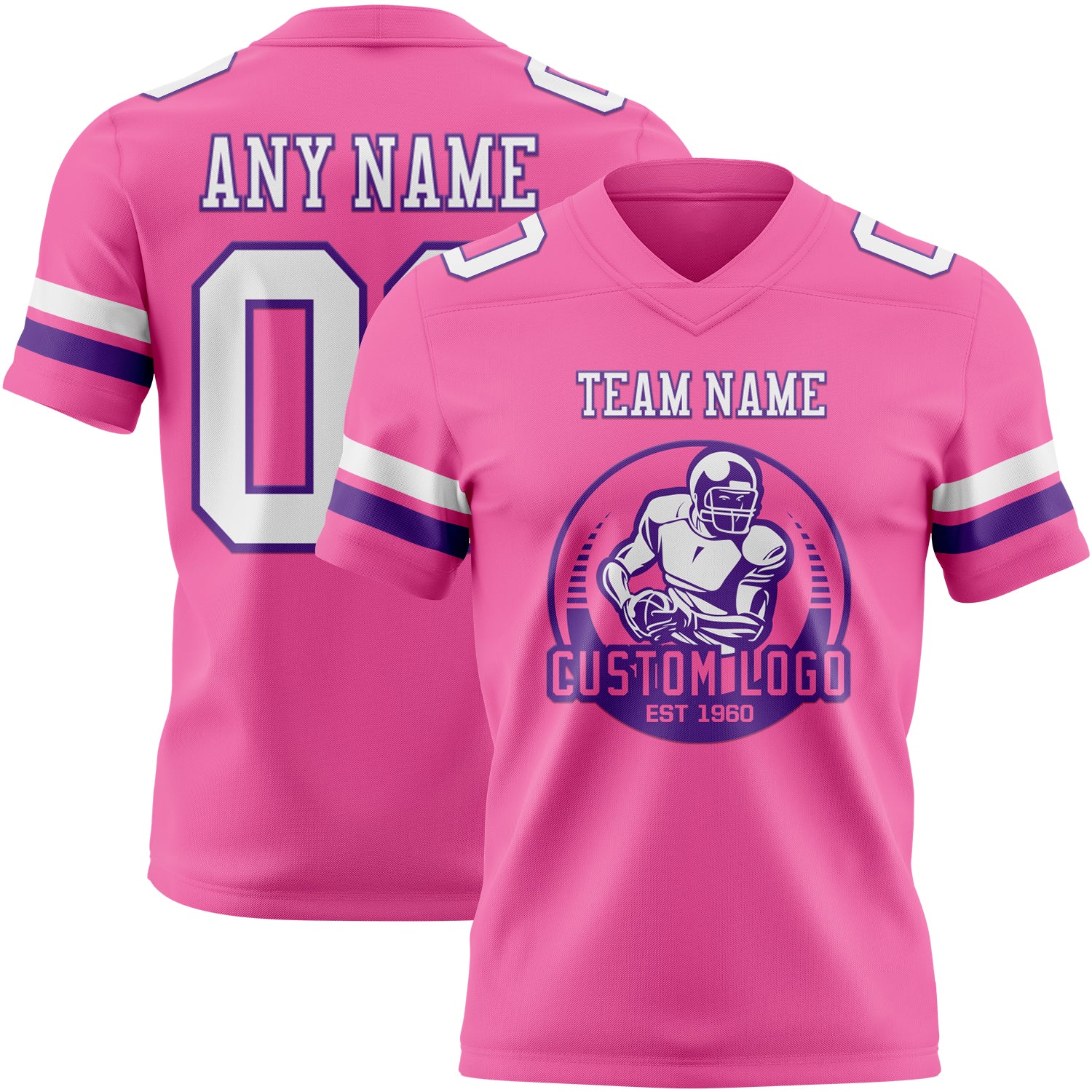Custom Pink White-Purple Authentic Football Jersey - Image 2