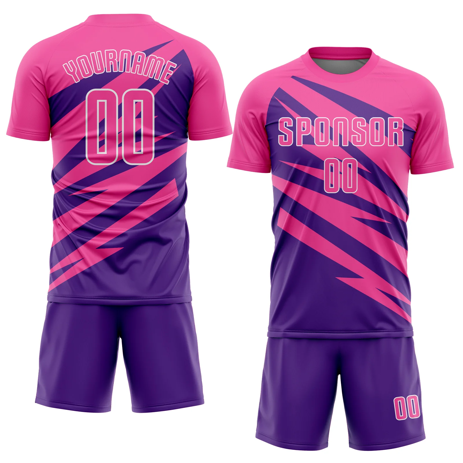 Custom Pink Purple-White Abstract Line Sports Sublimation Soccer Uniform Jersey - Image 2