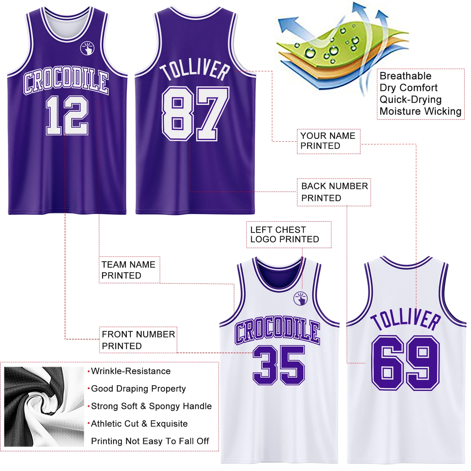 Custom Purple White Reversible Double Side Sublimation Basketball Suit Jersey - Image 5