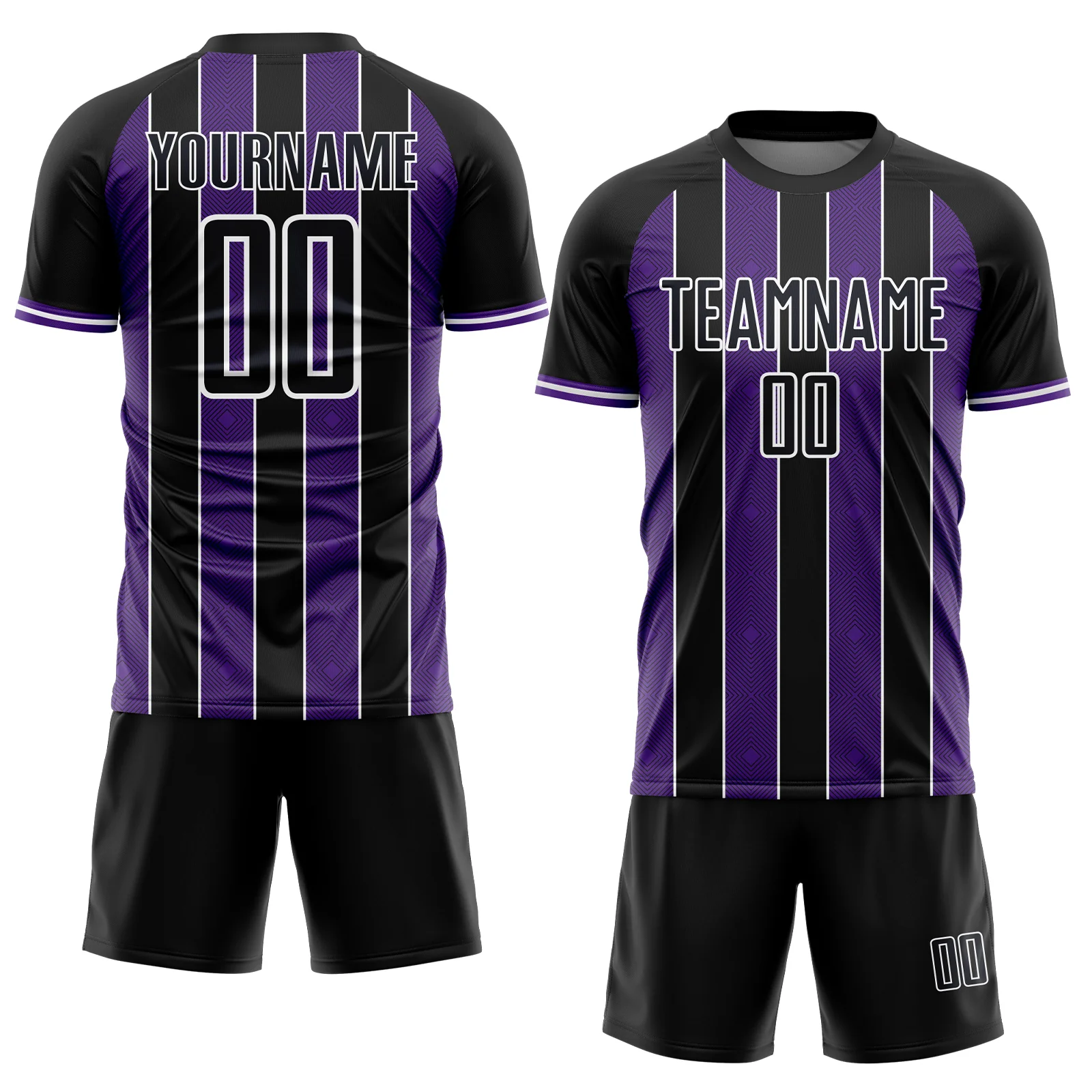 Custom Black Purple-White Pinstripe Line Sports Sublimation Soccer Uniform Jersey - Image 2