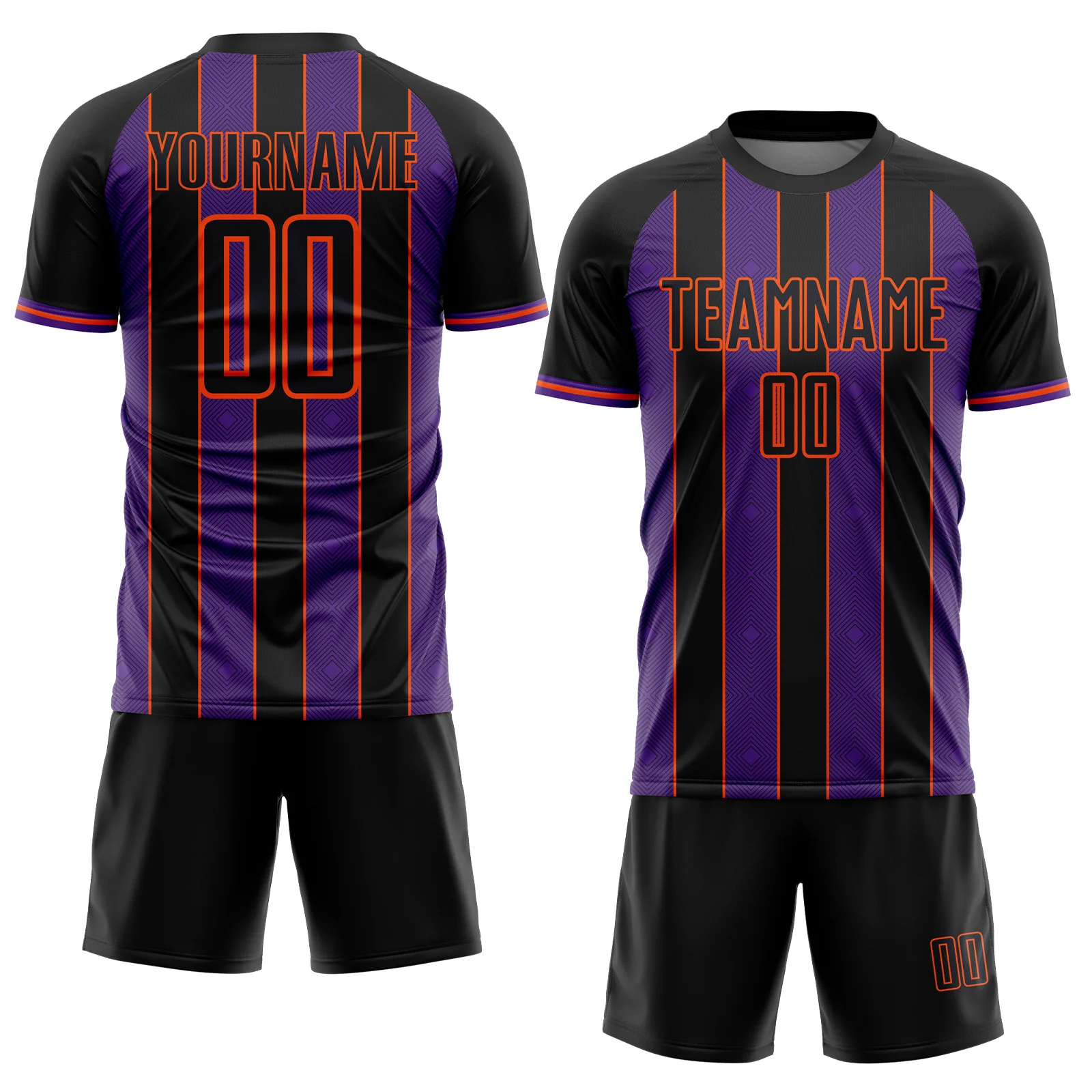 Custom Black Purple-Orange Pinstripe Line Sports Sublimation Soccer Uniform Jersey - Image 2
