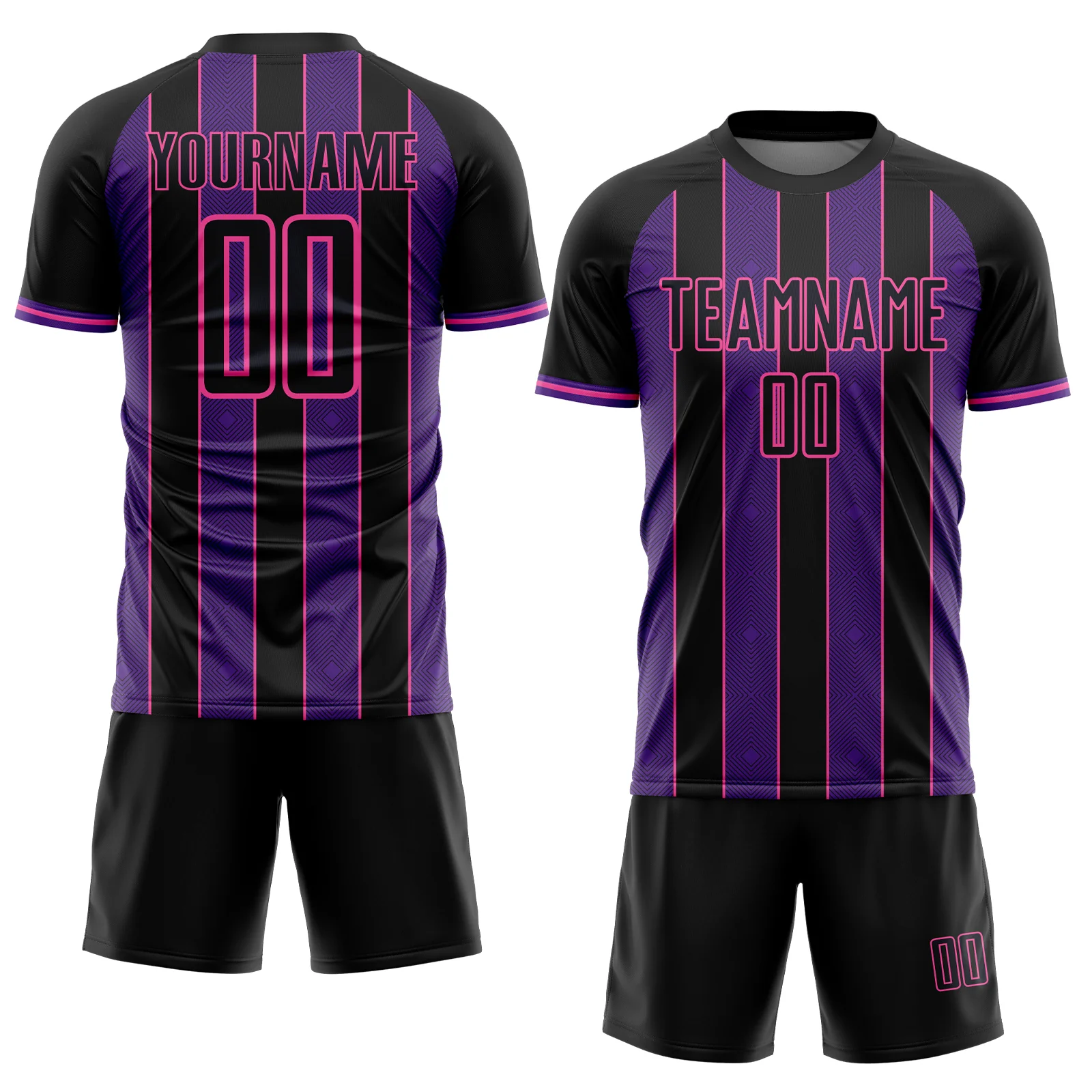Custom Black Purple-Pink Pinstripe Line Sports Sublimation Soccer Uniform Jersey - Image 2