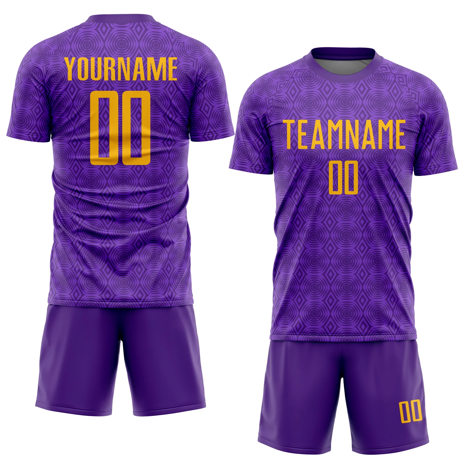 Custom Purple Gold Geometric Shapes Sublimation Soccer Uniform Jersey - Image 2