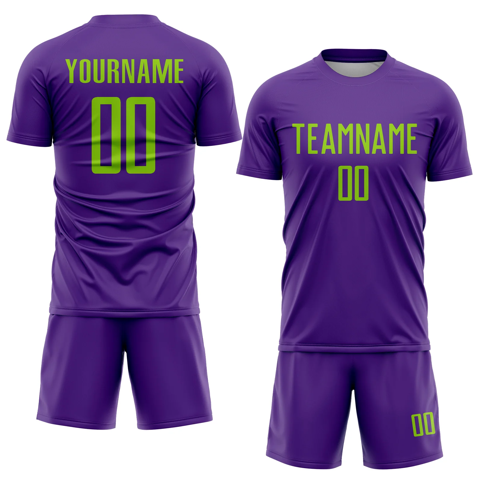Custom Purple Neon Green Sublimation Soccer Uniform Jersey - Image 2