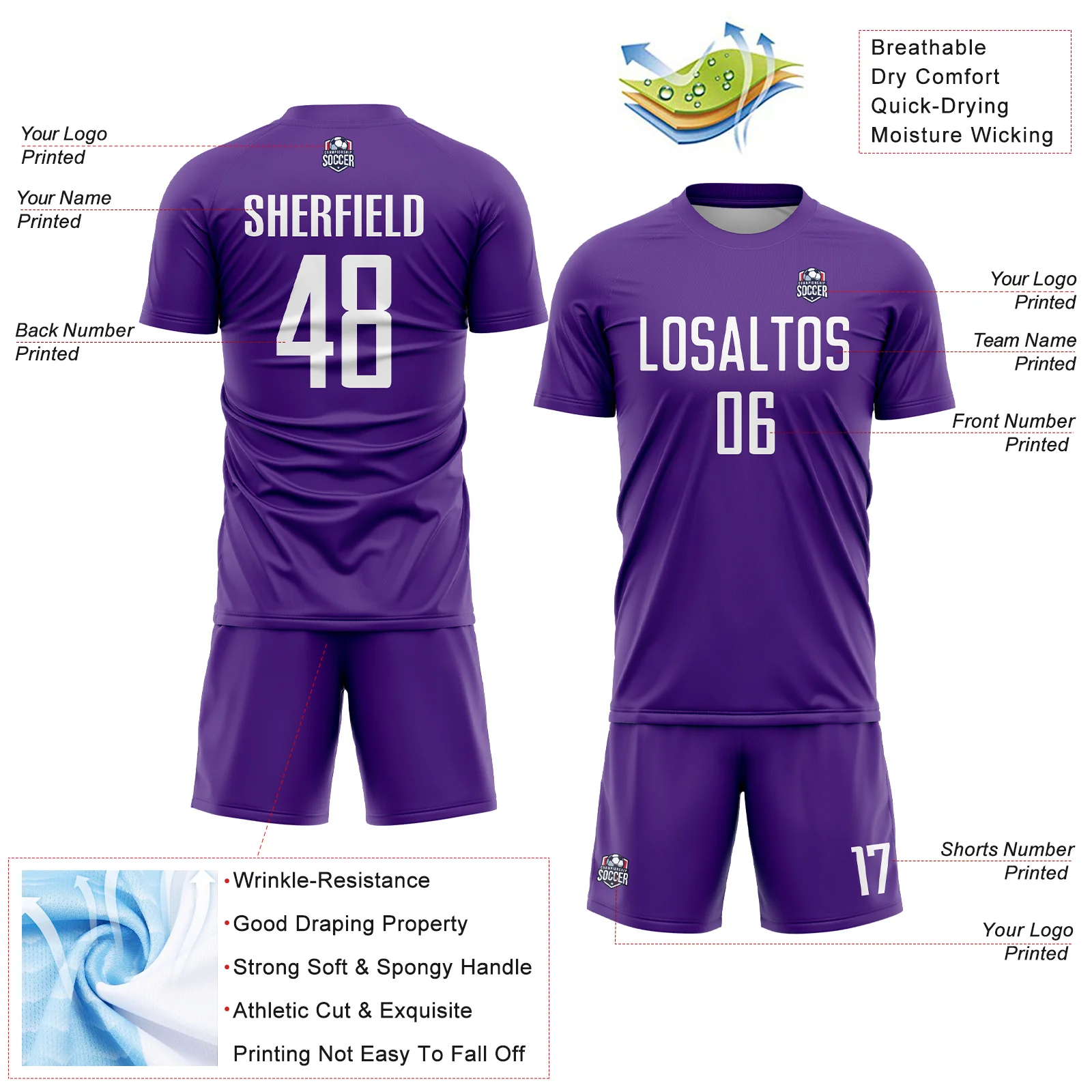 Custom Purple White Sublimation Soccer Uniform Jersey - Image 4