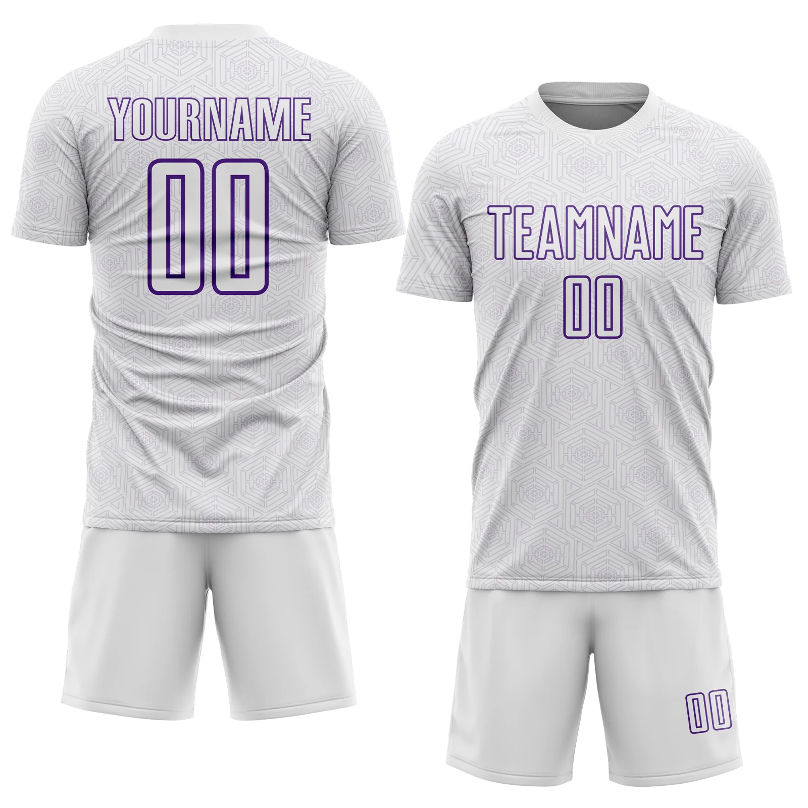 Custom White Purple Geometric Shape Sports Sublimation Soccer Uniform Jersey - Image 2