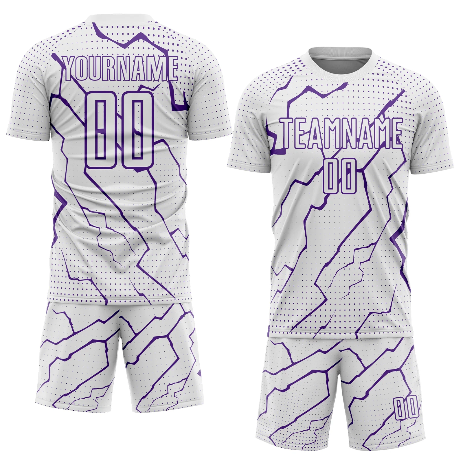 Custom White Purple Lightning Sports Sublimation Soccer Uniform Jersey - Image 2