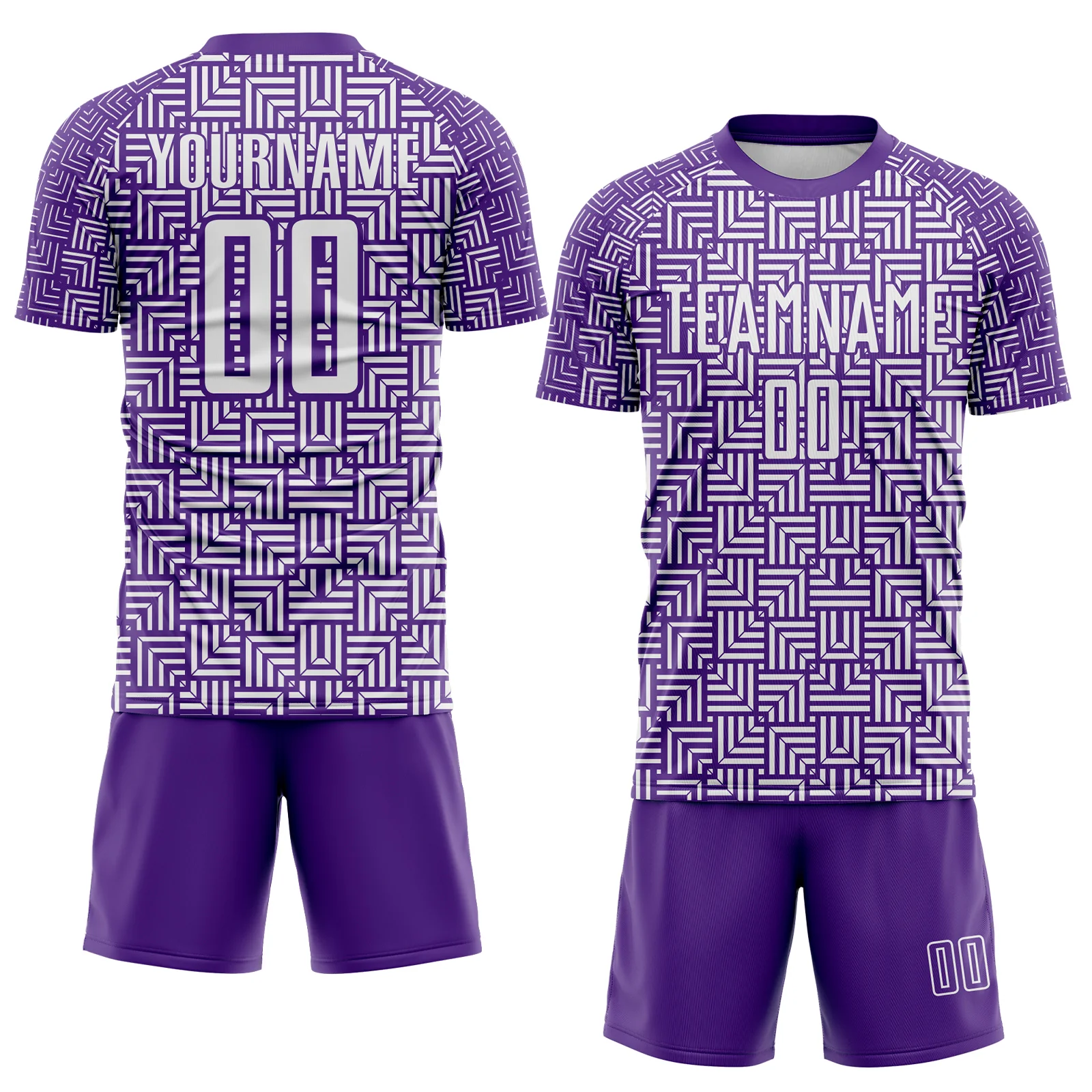 Custom Purple White Geometric Maze Interlocking Square Sports Sublimation Soccer Uniform Jersey - Image 2
