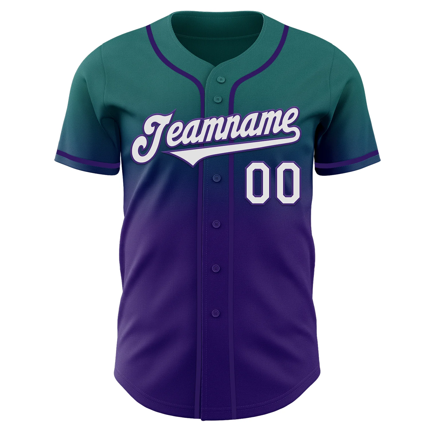 Custom Teal White-Purple Authentic Fade Fashion Baseball Jersey - Image 2