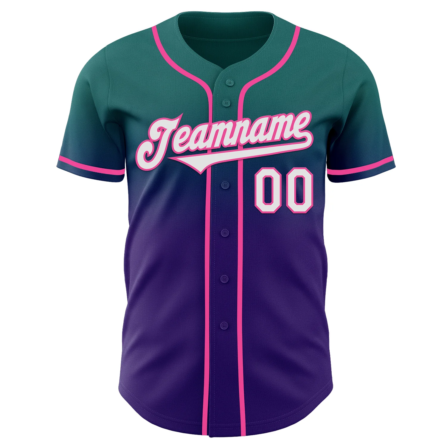 Custom Teal White Purple-Pink Authentic Fade Fashion Baseball Jersey - Image 2