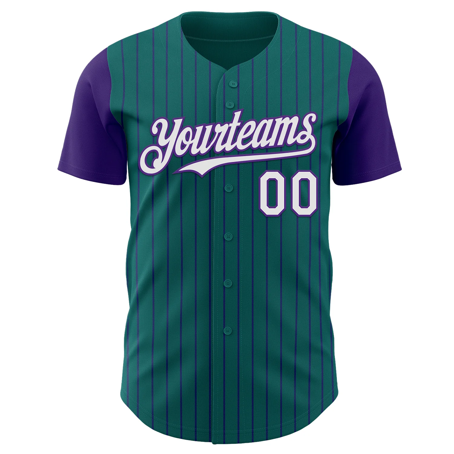 Custom Teal Purple Pinstripe White Authentic Two Tone Baseball Jersey - Image 2