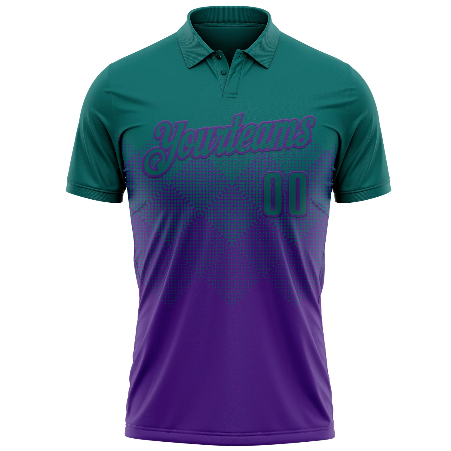 Custom Teal Purple 3D Gradient Square Shape Performance Polo Shirt - Image 2