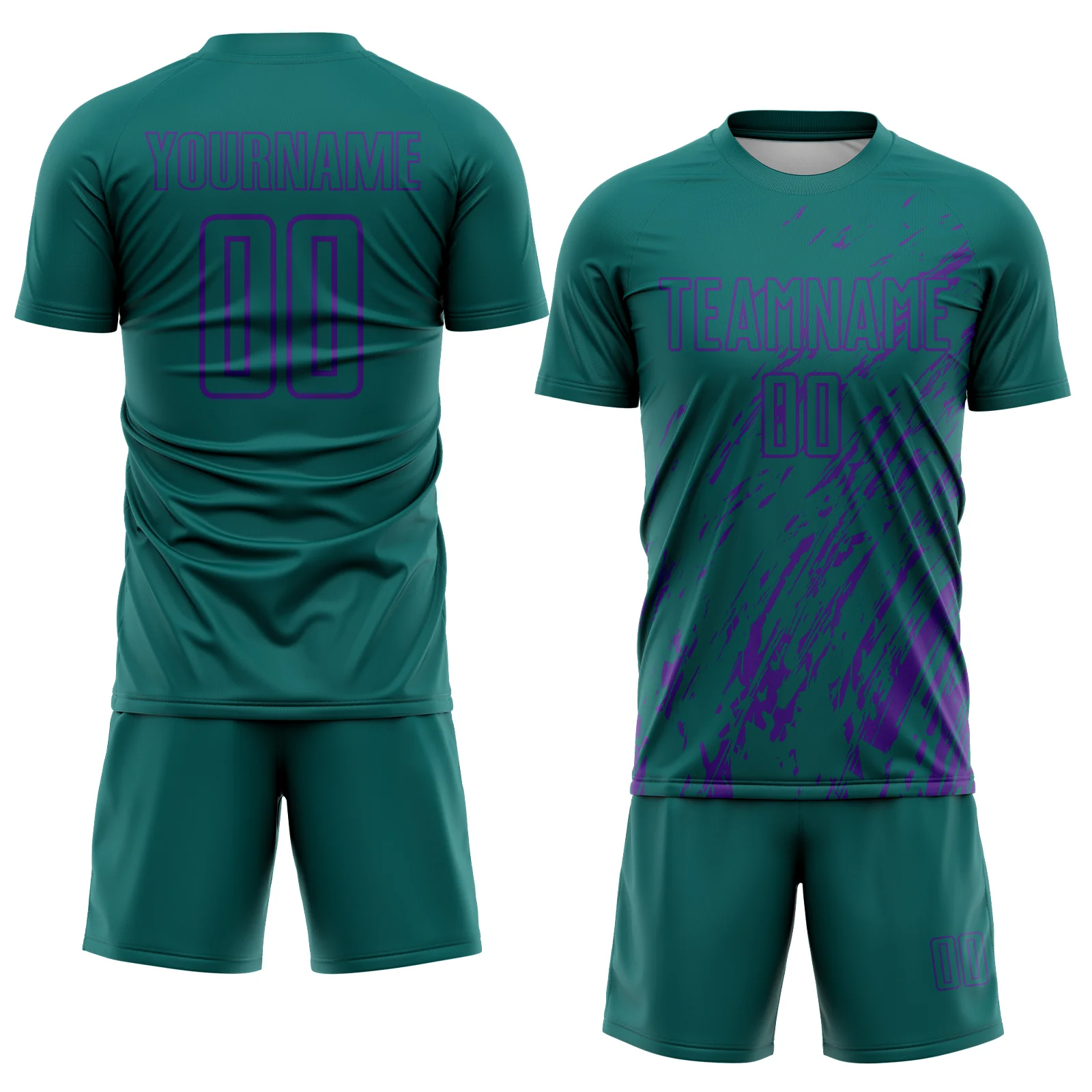Custom Teal Purple Splash Sublimation Soccer Uniform Jersey - Image 2