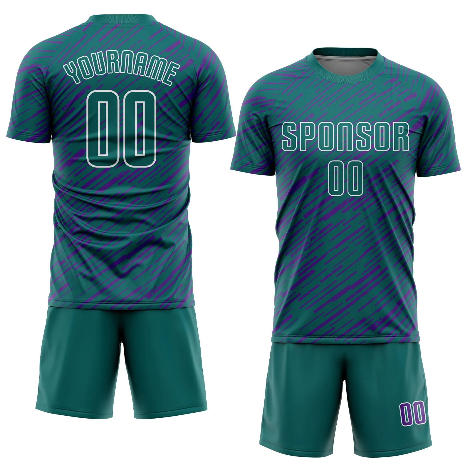 Custom Teal Purple-White Line Sports Sublimation Soccer Uniform Jersey - Image 2