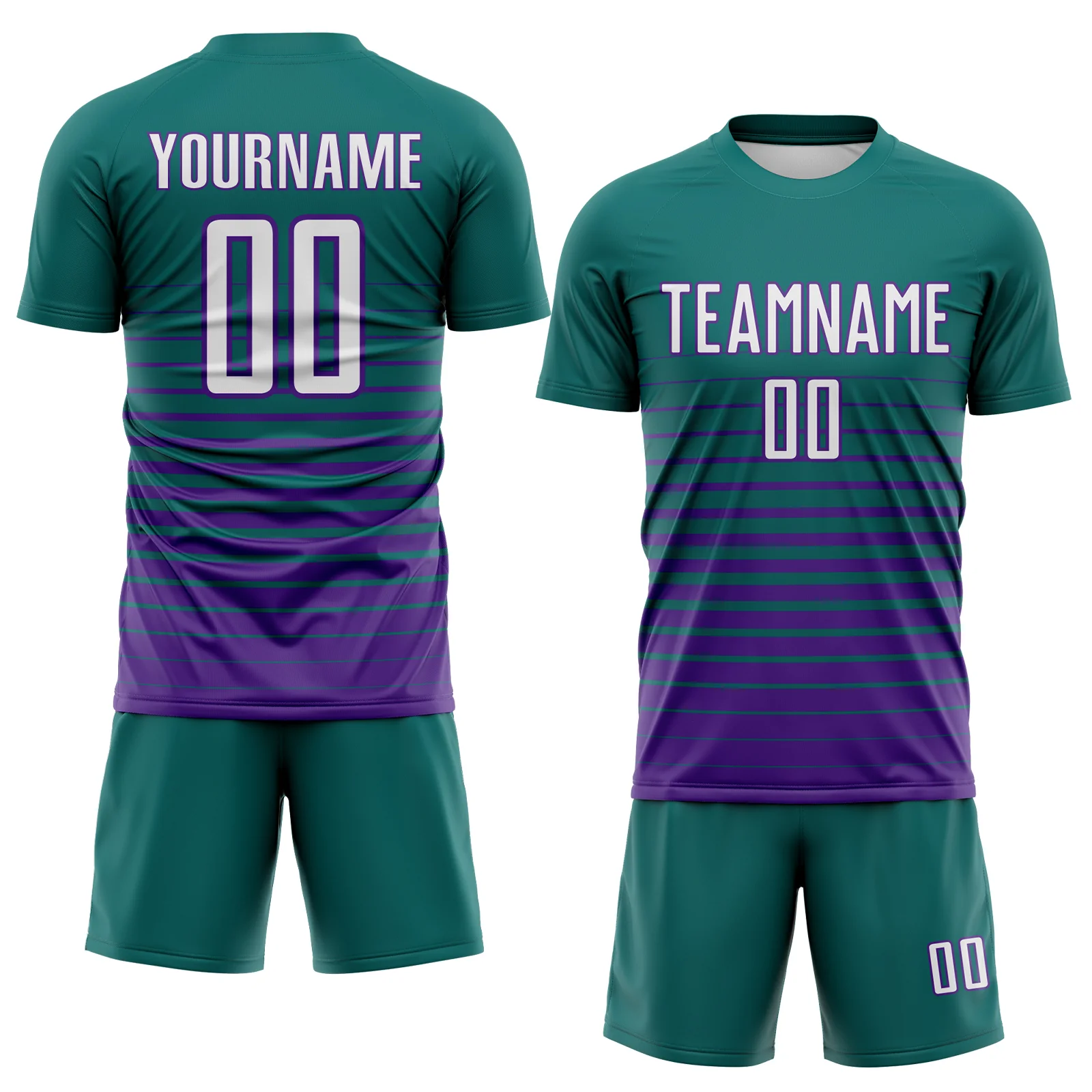 Custom Teal White-Purple Gradient Pinstripe Sublimation Soccer Uniform Jersey - Image 2