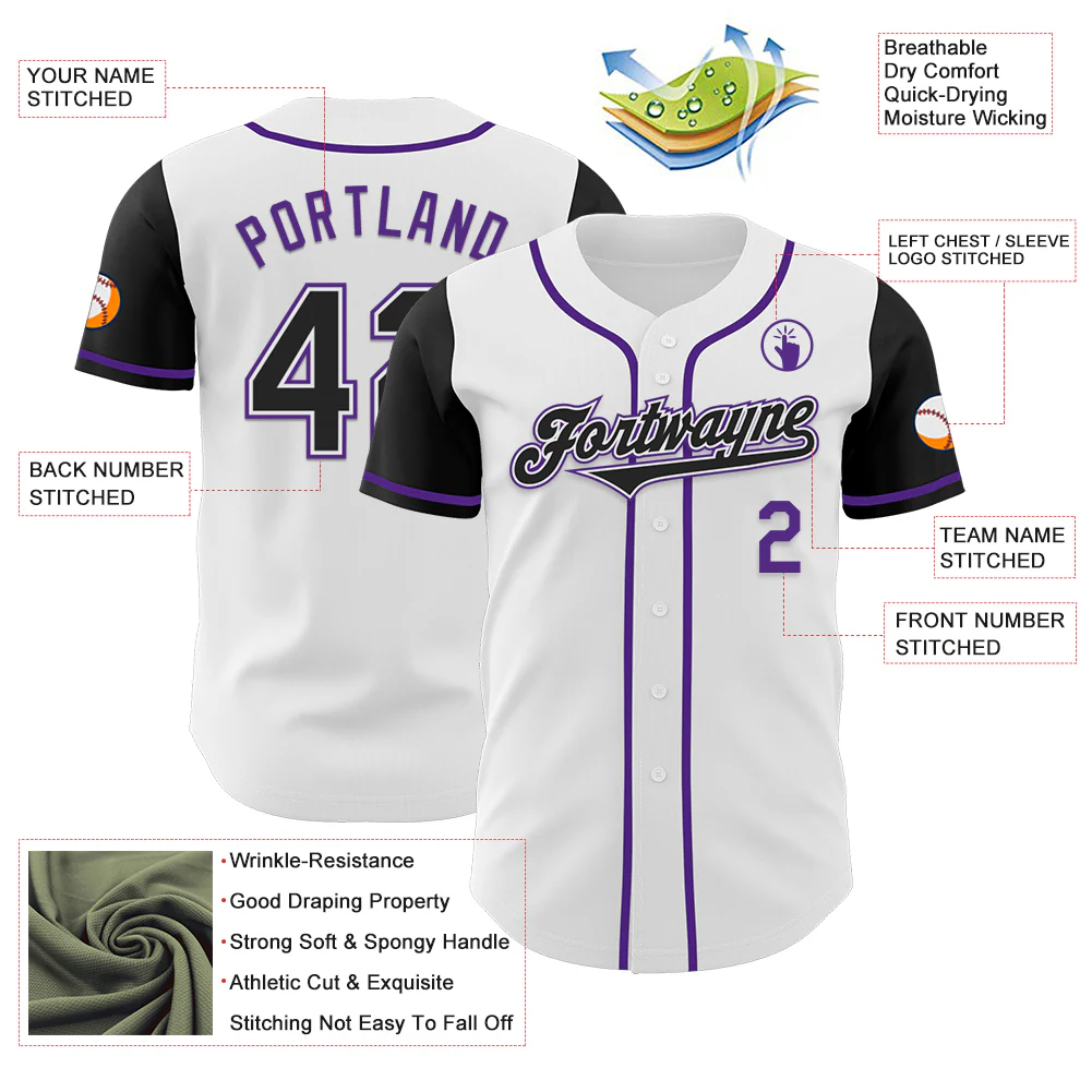 Custom White Black-Purple Authentic Two Tone Baseball Jersey - Image 3