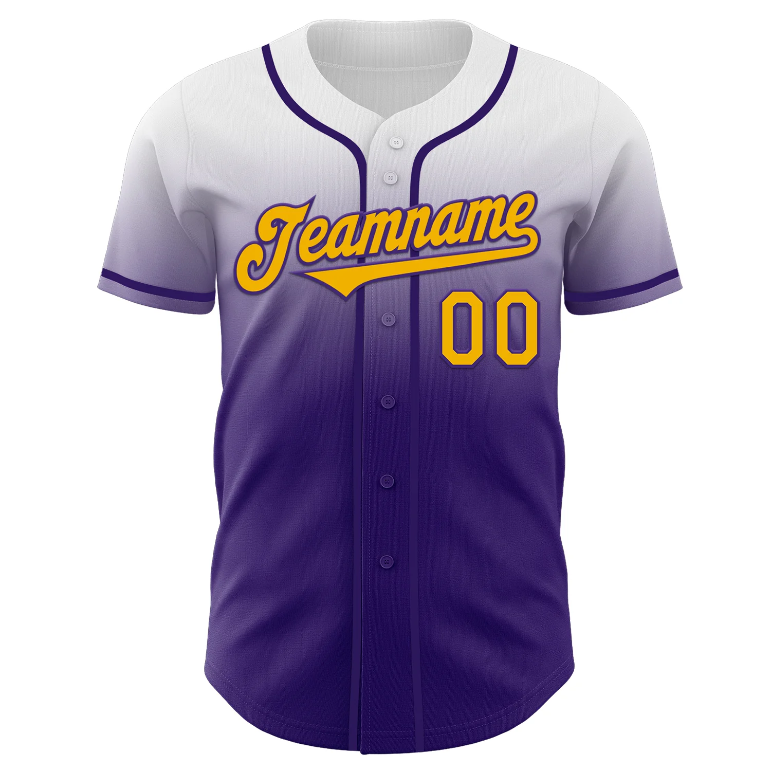 Custom White Gold-Purple Authentic Fade Fashion Baseball Jersey - Image 2
