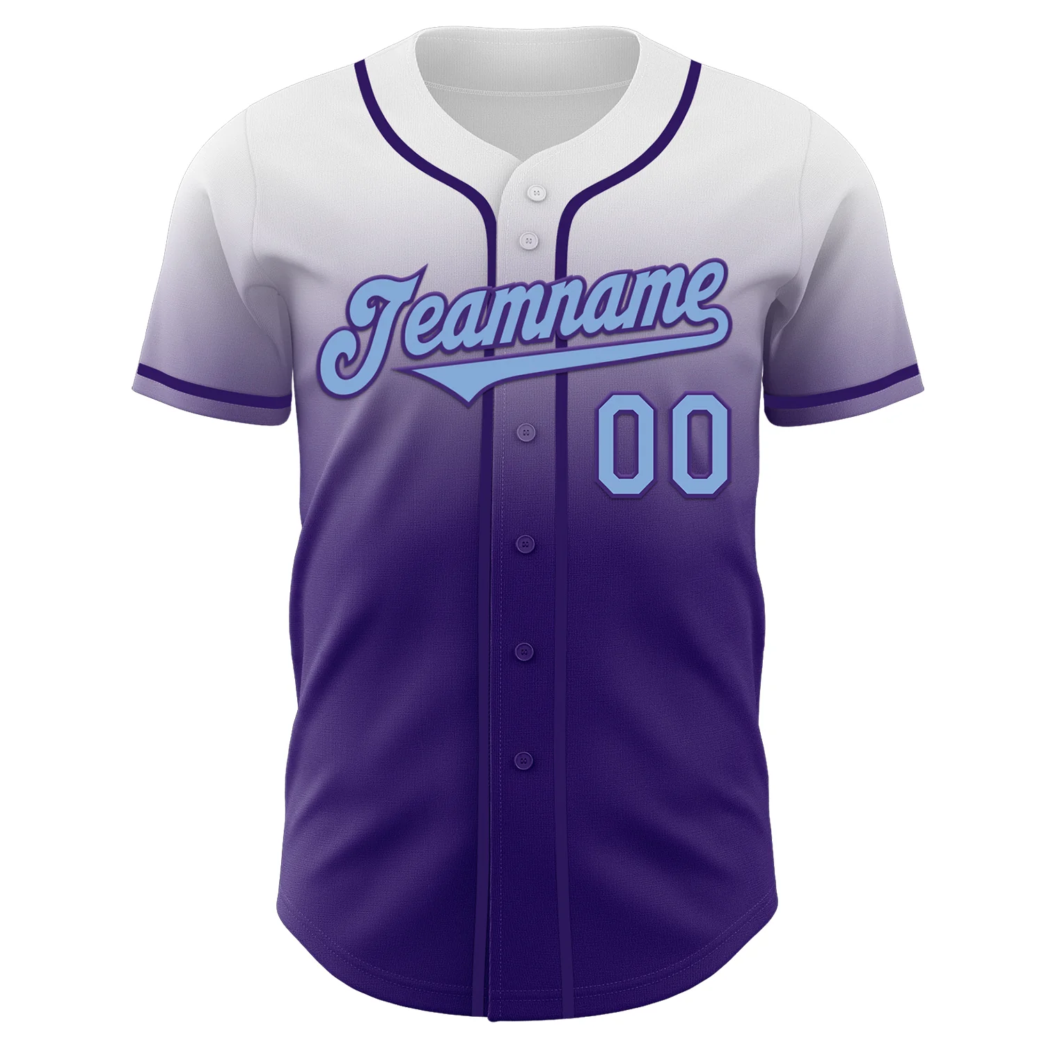 Custom White Light Blue-Purple Authentic Fade Fashion Baseball Jersey - Image 2