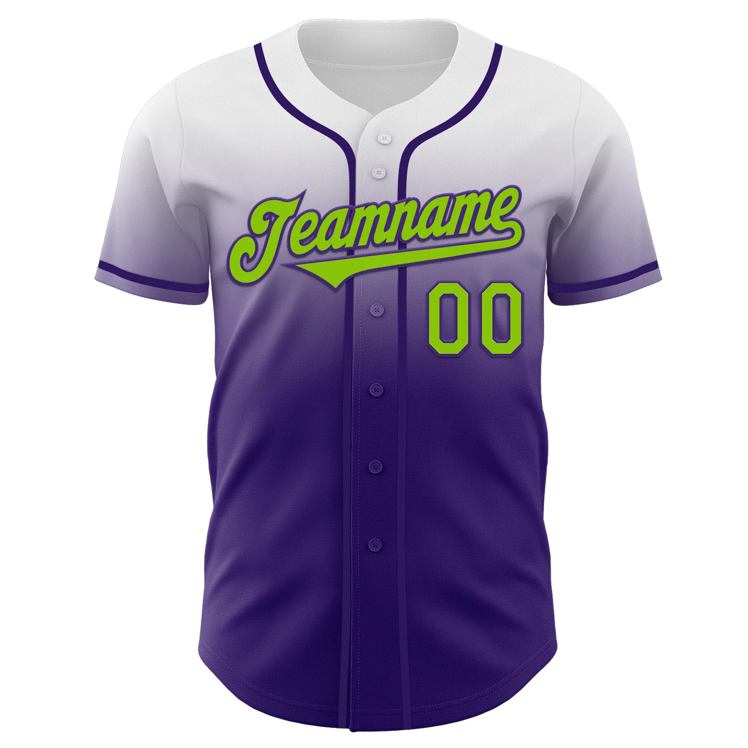 Custom White Neon Green-Purple Authentic Fade Fashion Baseball Jersey - Image 2
