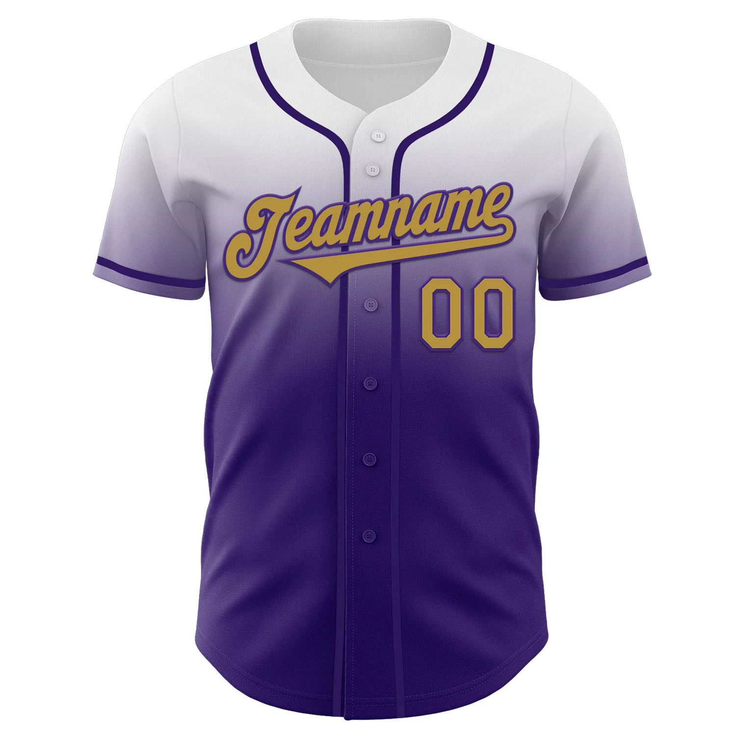 Custom White Old Gold-Purple Authentic Fade Fashion Baseball Jersey - Image 2