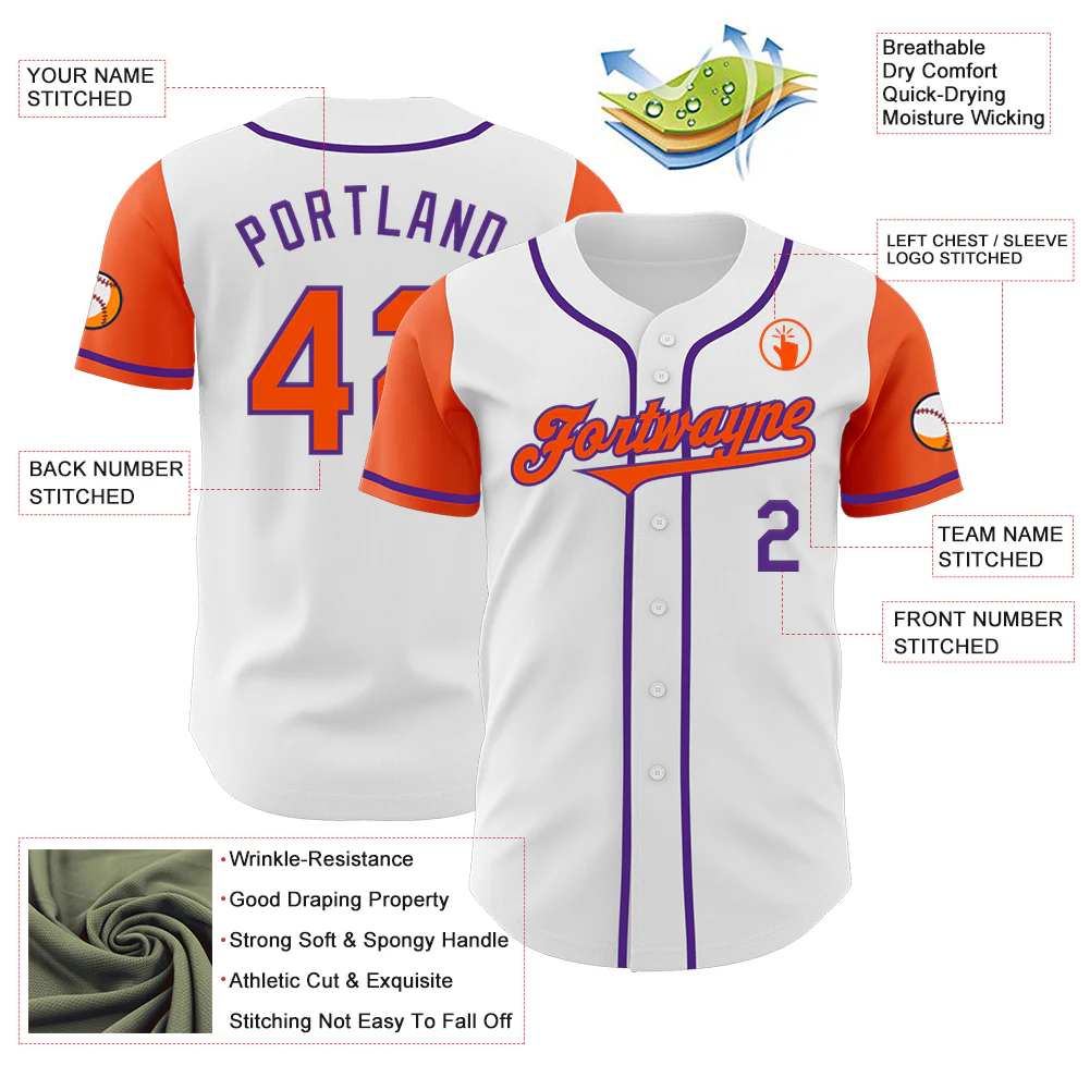 Custom White Orange-Purple Authentic Two Tone Baseball Jersey - Image 3