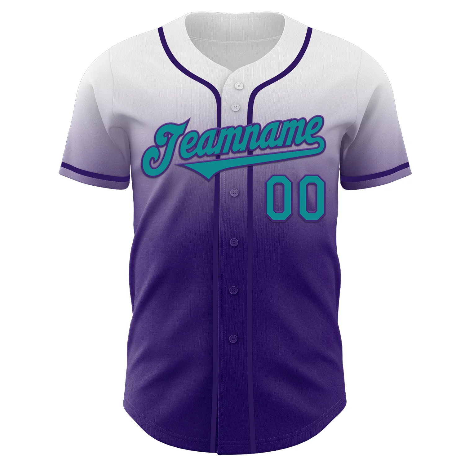 Custom White Teal-Purple Authentic Fade Fashion Baseball Jersey - Image 2