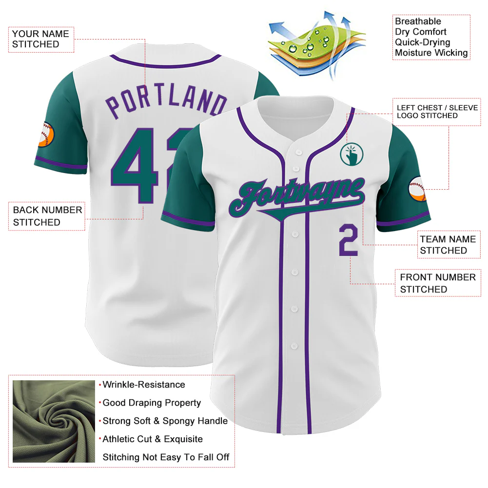 Custom White Teal-Purple Authentic Two Tone Baseball Jersey - Image 3