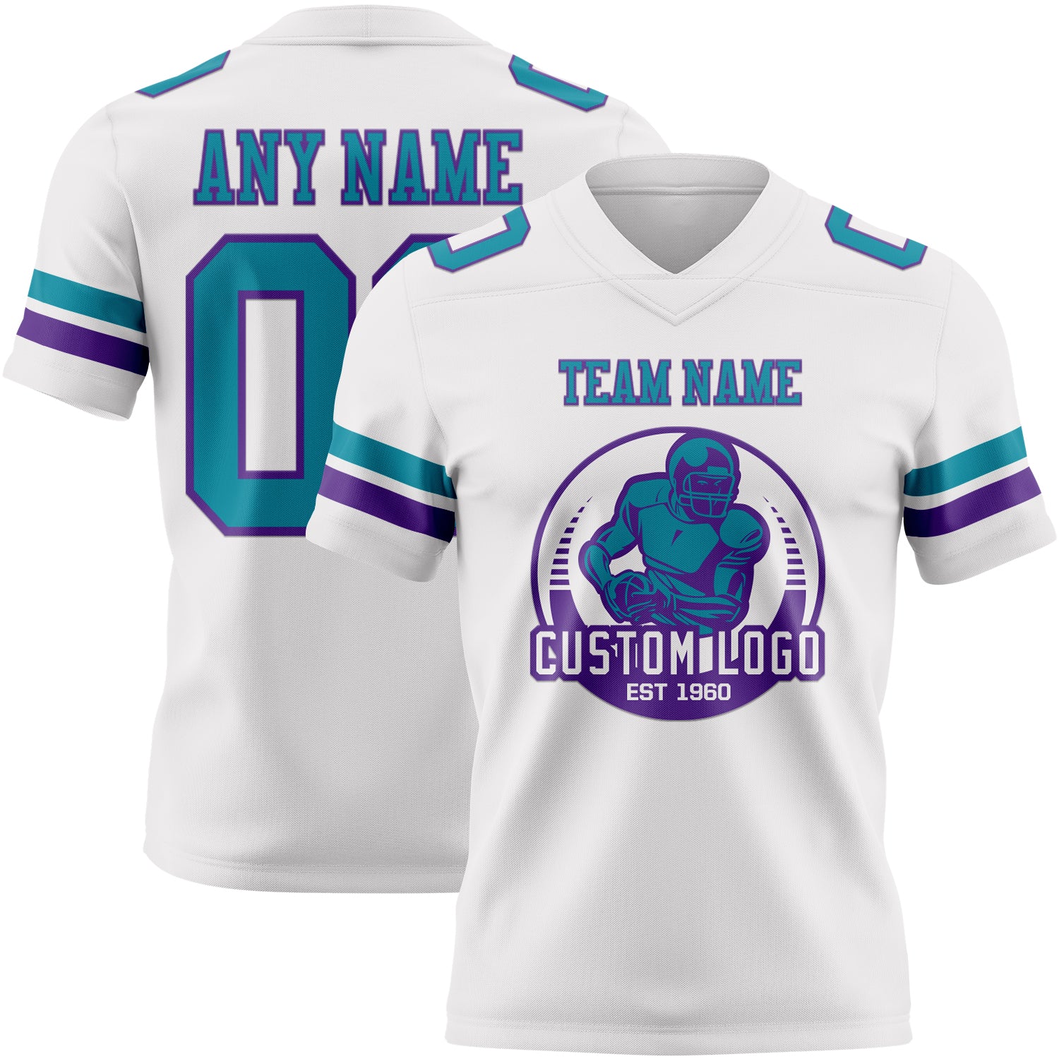 Custom White Teal-Purple Authentic Football Jersey - Image 2