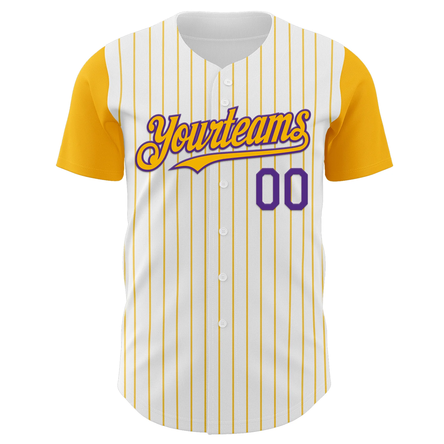 Custom White Gold Pinstripe Purple Authentic Two Tone Baseball Jersey - Image 2