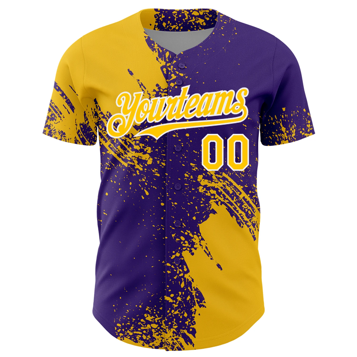 Custom Yellow Purple-White 3D Pattern Design Abstract Brush Stroke Authentic Baseball Jersey - Image 2