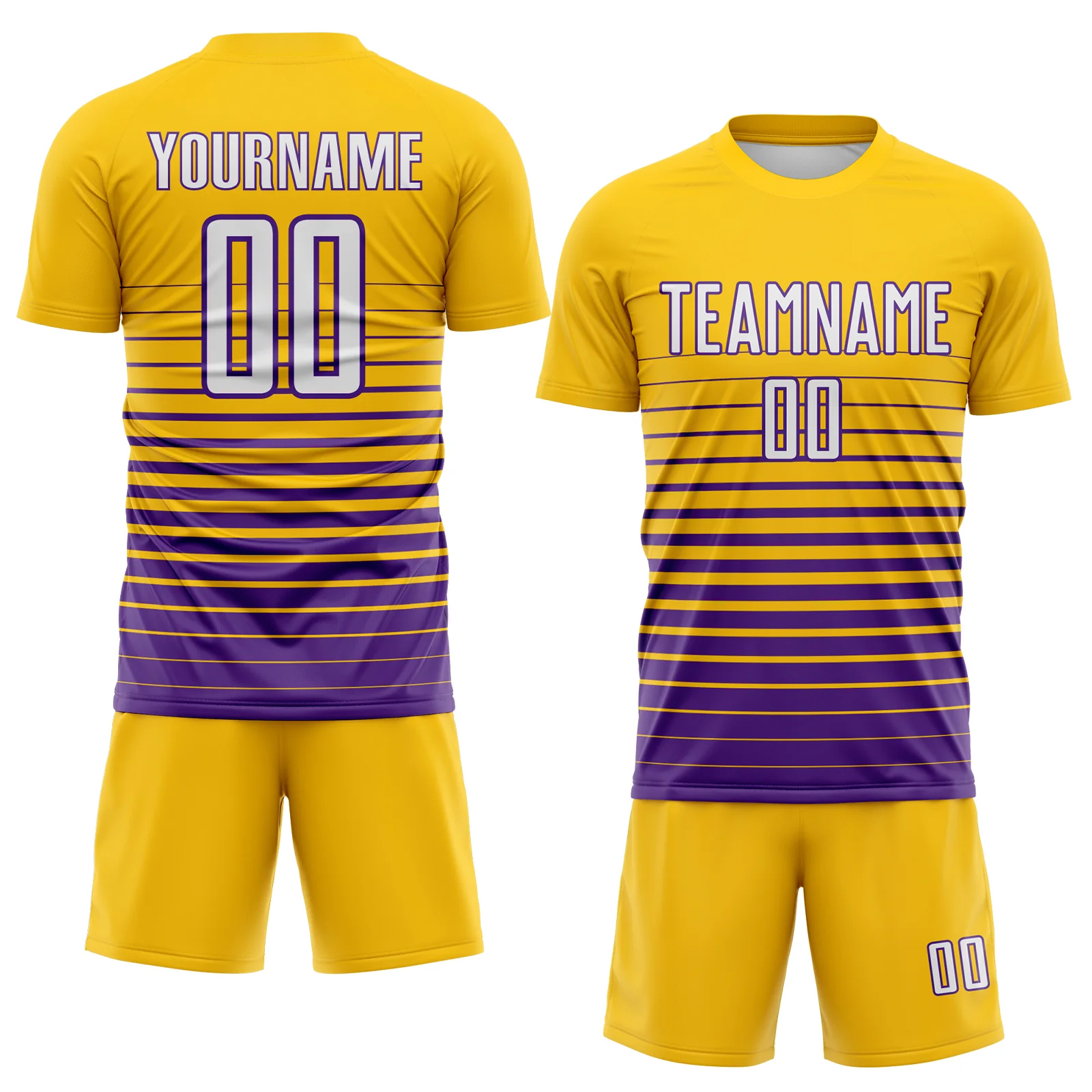 Custom Yellow White-Purple Gradient Pinstripe Sublimation Soccer Uniform Jersey - Image 2