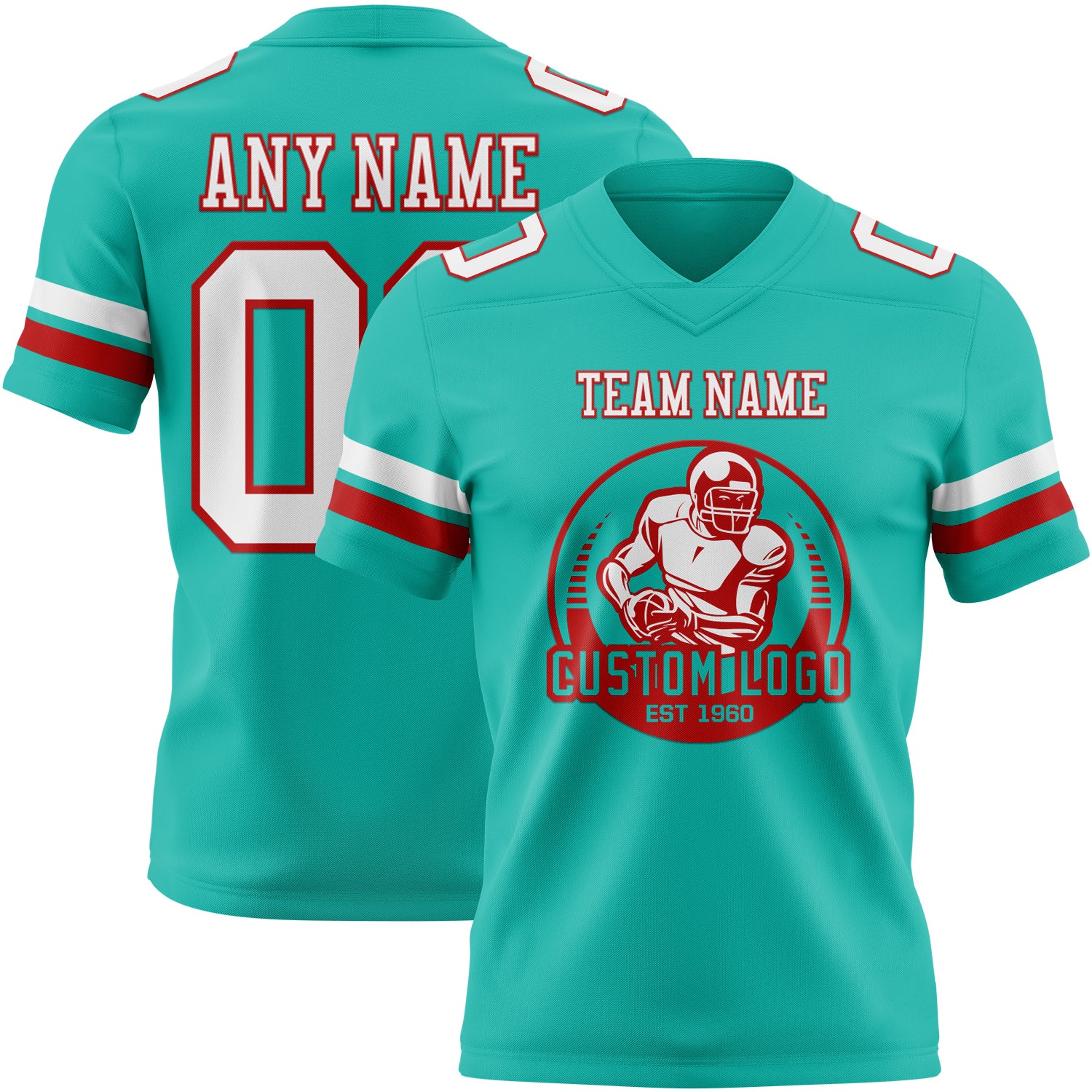 Custom Aqua White-Red Authentic Football Jersey - Image 2