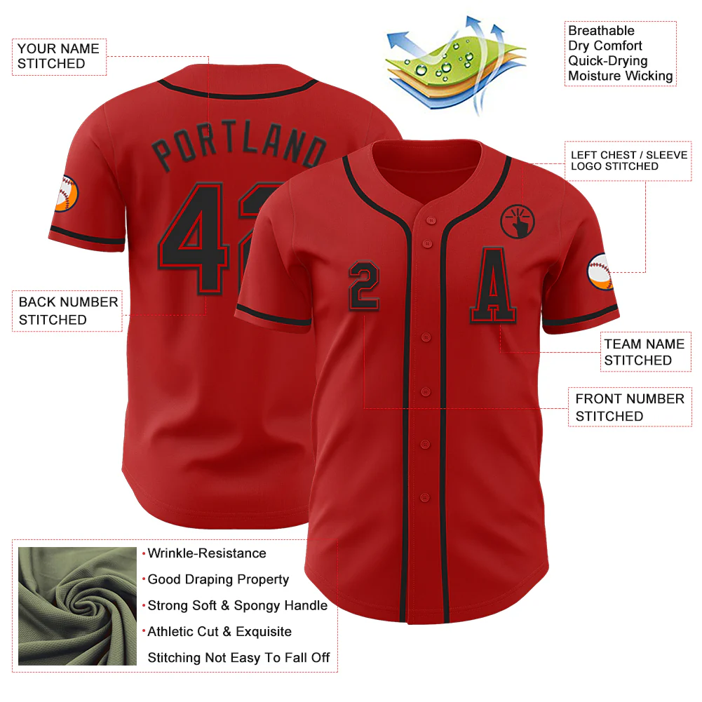 Custom Red Black Authentic Baseball Jersey - Image 2