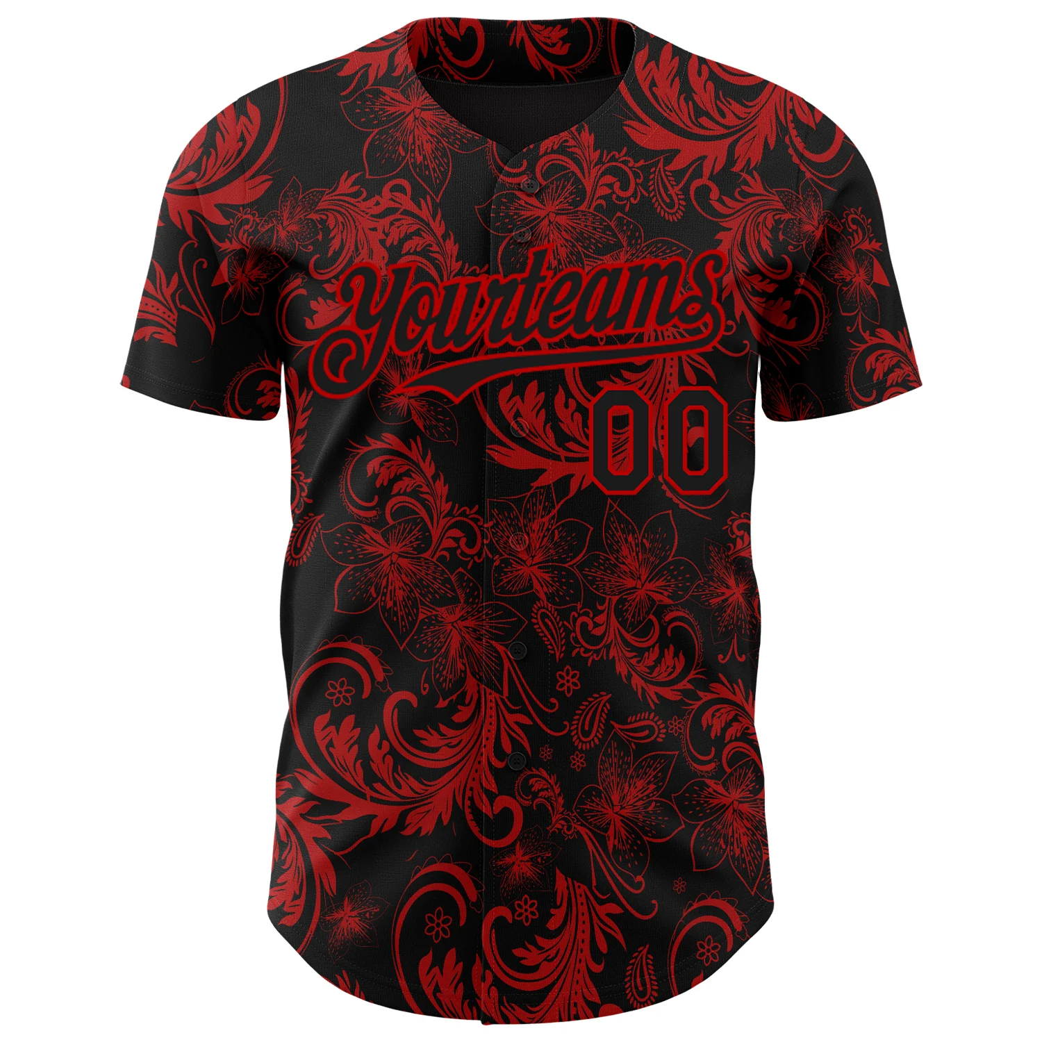 Custom Black Red Flower Authentic Baseball Jersey - Image 2