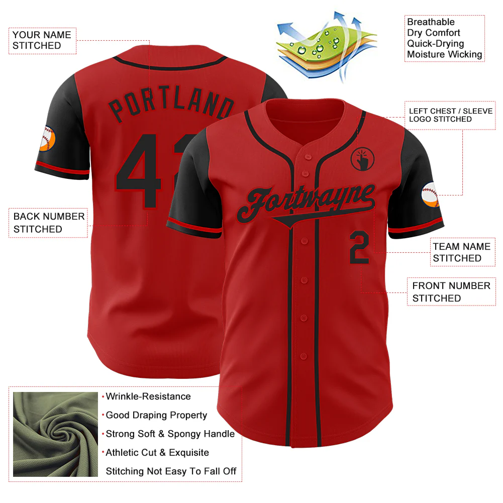 Custom Red Black Authentic Two Tone Baseball Jersey - Image 3