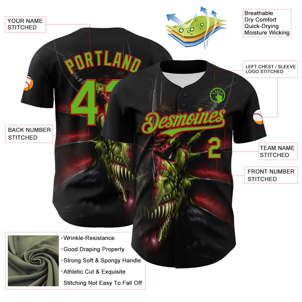 Custom Black Aurora Green-Red Tom Wood Lair of Shadows Authentic Baseball Jersey - Image 3