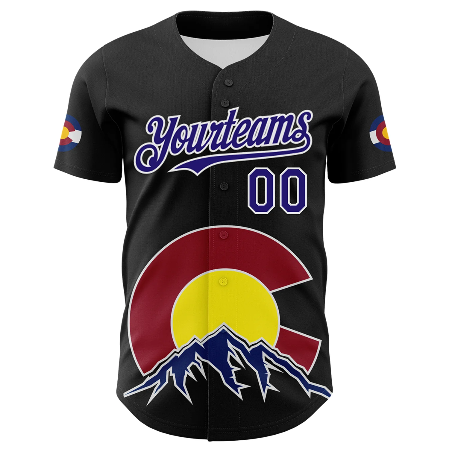 Custom Black Dark Purple Red Yellow Blue-White 3D Urban City Edition Sports Authentic Baseball Jersey - Image 2