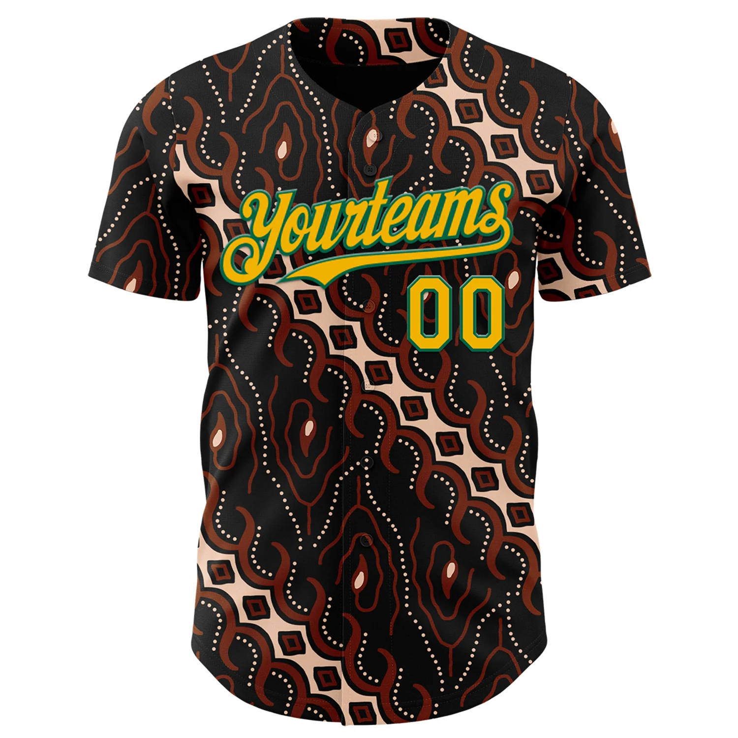 Custom Black Gold Red Cream-Kelly Green 3D Pattern Design Black History Month Abstract Authentic Baseball Jersey - Image 2