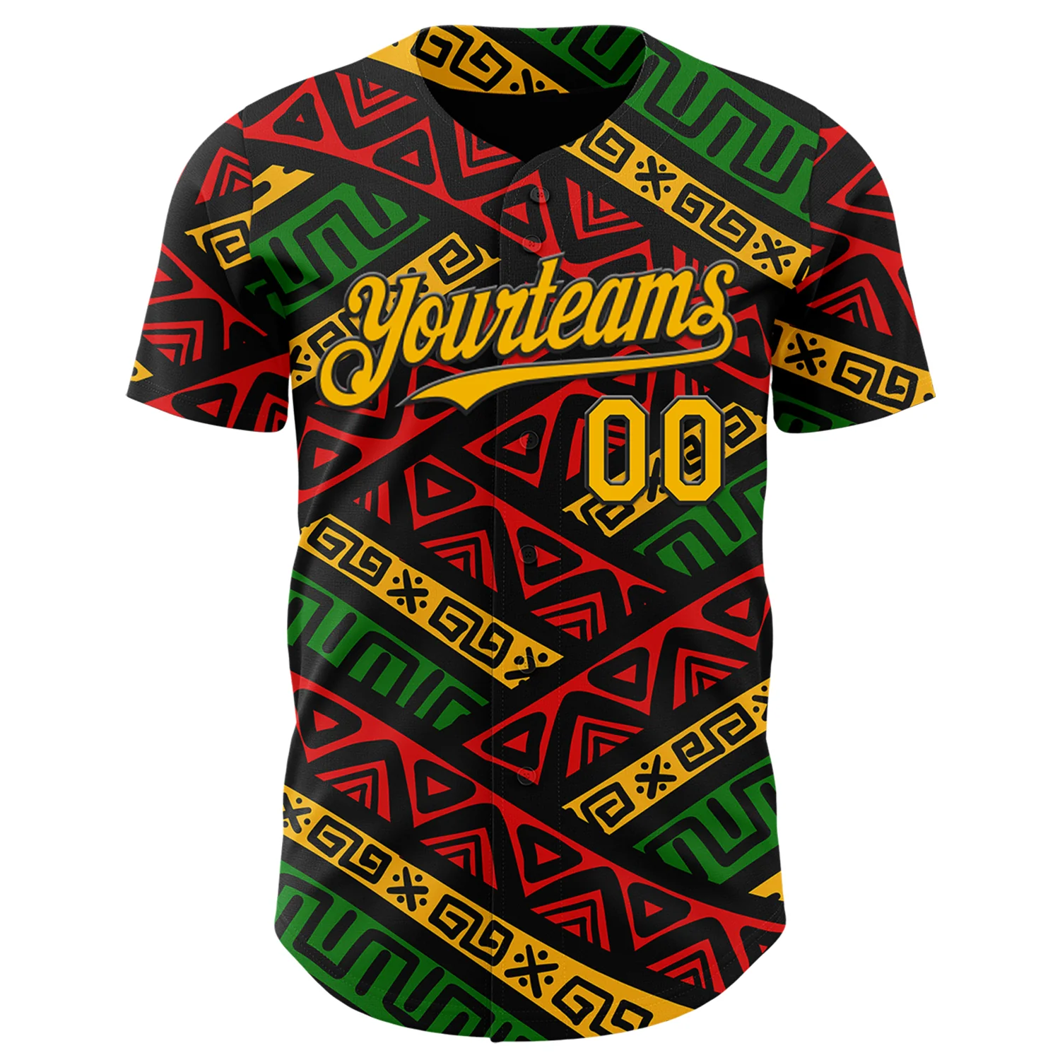 Custom Black Gold Red-Green 3D Pattern Design Black History Month African Ethnicity Style Abstract Geometric Authentic Baseball Jersey - Image 2