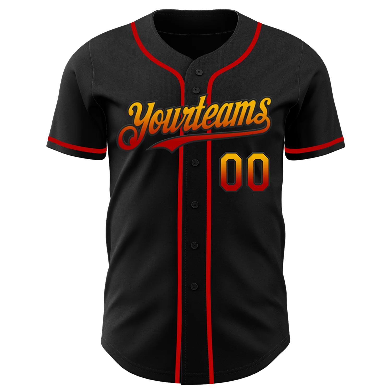 Custom Black Gold-Red Authentic Fade Fashion Baseball Jersey - Image 2