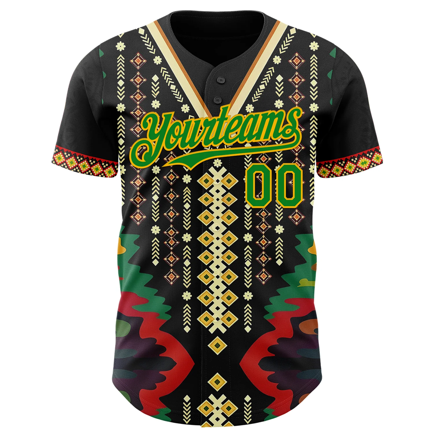 Custom Black Grass Green Red-Gold Black History Month Africa Tribal Authentic Baseball Jersey - Image 2