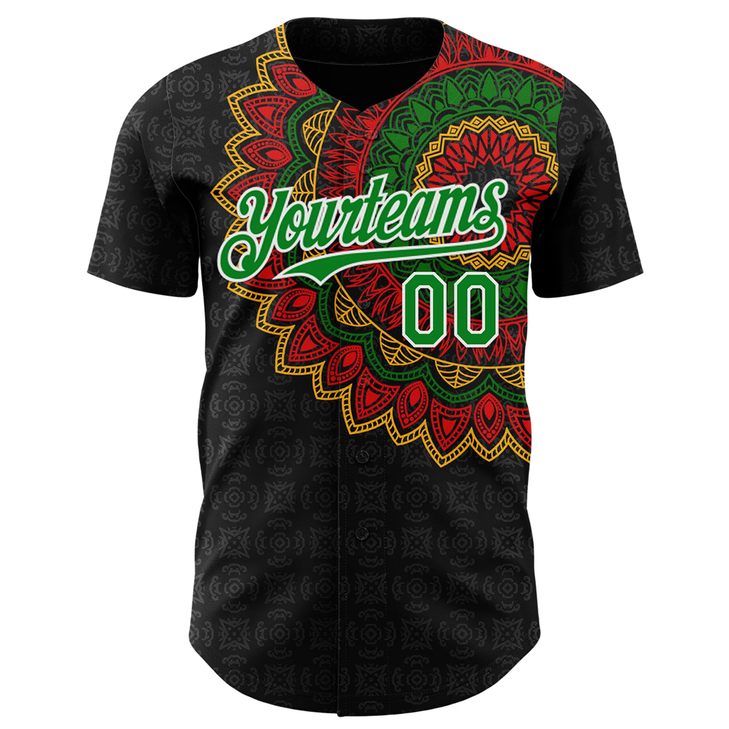 Custom Black Grass Green Red Yellow-White 3D Pattern Design Black History Month African Ethnicity Style Authentic Baseball Jersey - Image 2