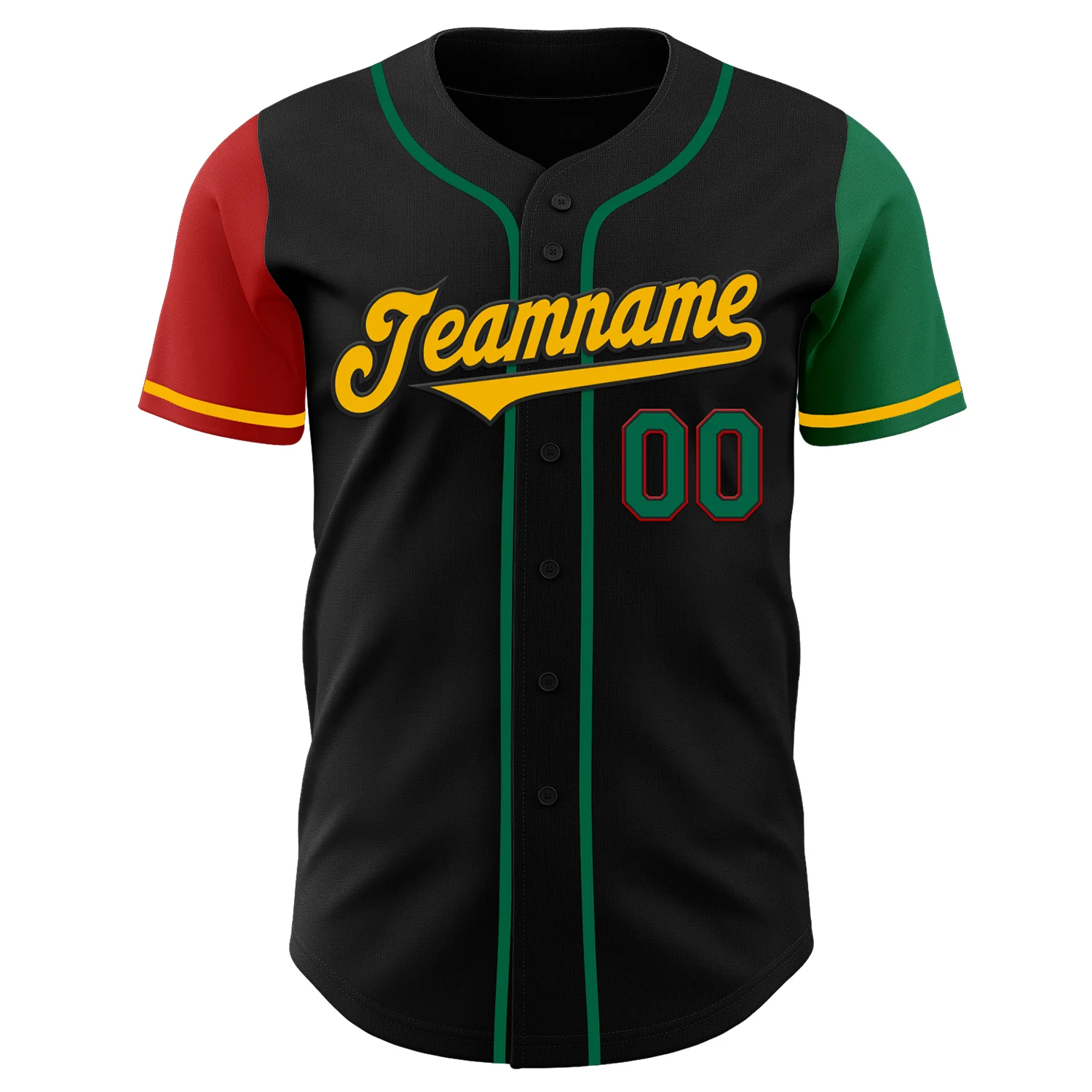 Custom Black Kelly Green Red-Gold Authentic Two Tone Baseball Jersey - Image 2